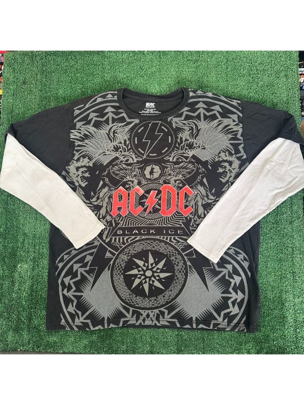 AC/DC Black Ice Layered T-Shirt Long Sleeve XXL Y2K Rock Band Grunge Goth Skater